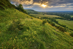 Beautiful view of sunny hills in South Downs