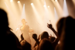 A band on stage at a gig.