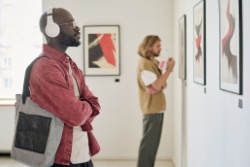 People viewing art in a gallery.