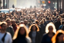 A crowd of people walking.